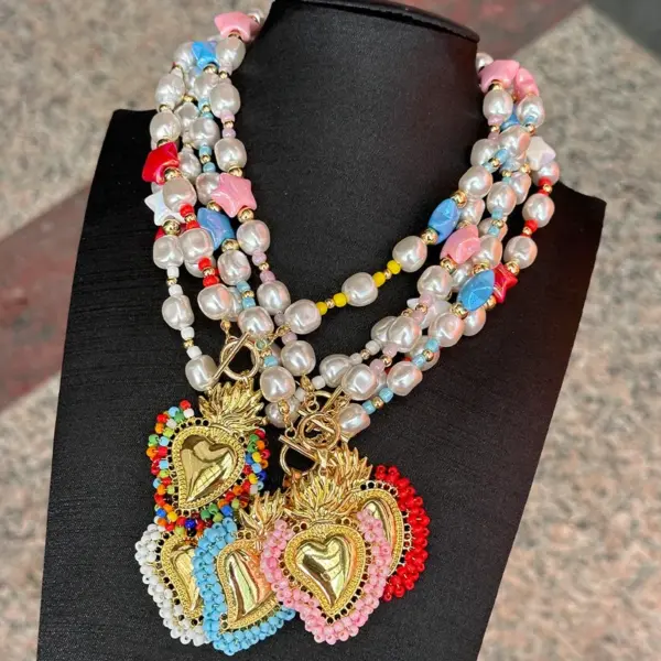 Wholesale Copper 18K Gold Plated Beaded Plating Star Heart Shape Pendant Necklace