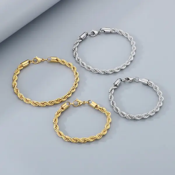Ion Plating (IP) 18K Gold Plated Twist 304 Stainless Steel Simple Style Waterproof Non Tarnish 304 Stainless Steel Bracelets