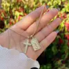Wholesale Copper 18K Gold Plated Inlay Portrait Cross Zircon Pendant Necklace
