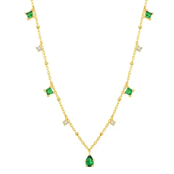 Wholesale Exquisite Retro Emerald Neck Simple Elegant S925 Sterling Silver Gold Plated Clavicle Chain Niche Design Necklace For Women