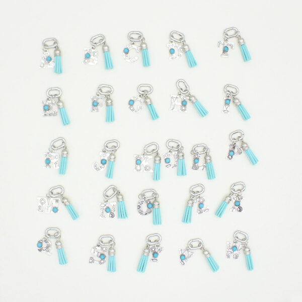oly-6fad7686d300455b535672e6024be265 Wholesale New ethnic style turquoise 26 letter tassel shoe charm, bag pendant, jewelry wholesale, cross-border e-commerce, Xiaohongshu