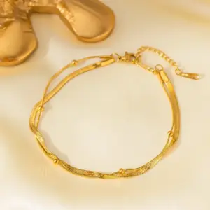 Qyb64 Blade round Beads Anklet / Gold