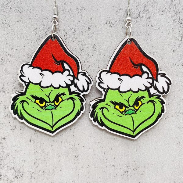 Wholesale Christmas Grinch Wooden Earrings Acrylic Earrings