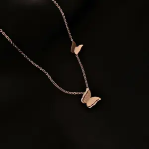 Rose Gold Two Butterfly Titanium Steel Necklace