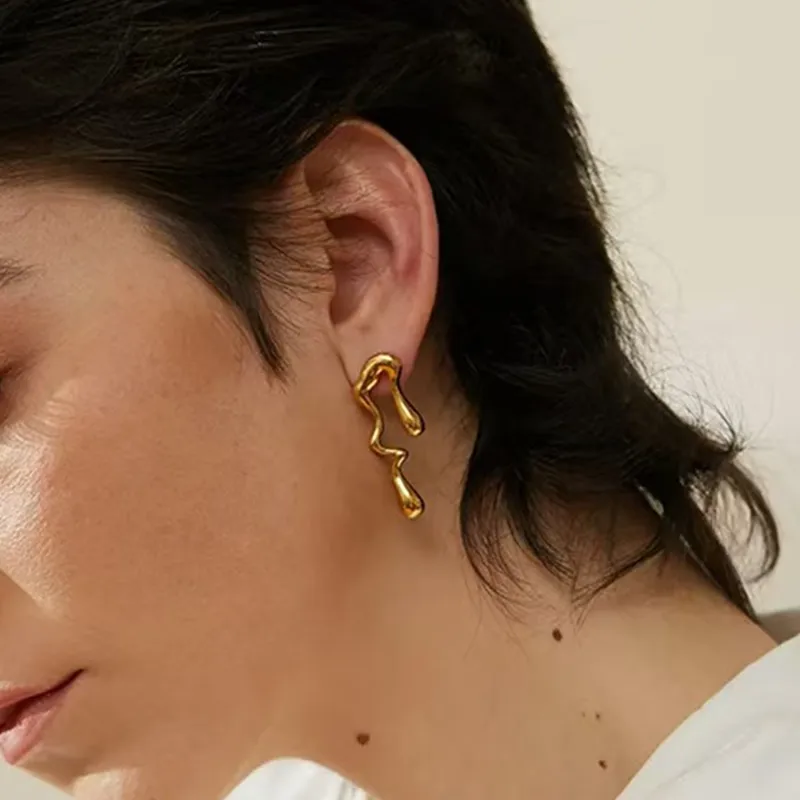 Wholesale 1 Pair Hip-Hop Novelty Classic Style Water oplets 304 Stainless Steel Imitation Gold Electroplating op Earrings