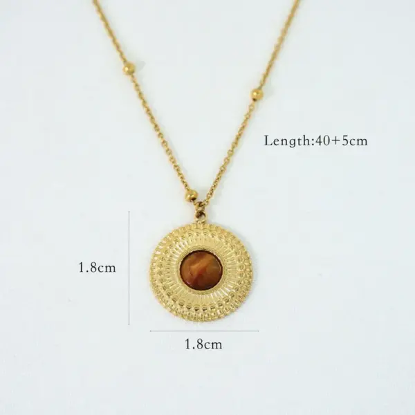 Wholesale 304 Stainless Steel Natural Stone Titanium Steel 14K Gold Plated Retro Ethnic Style Classic Style Plating Geometric Round Eye Rings Necklace