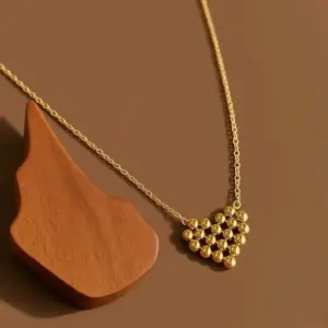 X0237-Strap Beaded Heart Necklace- Gold
