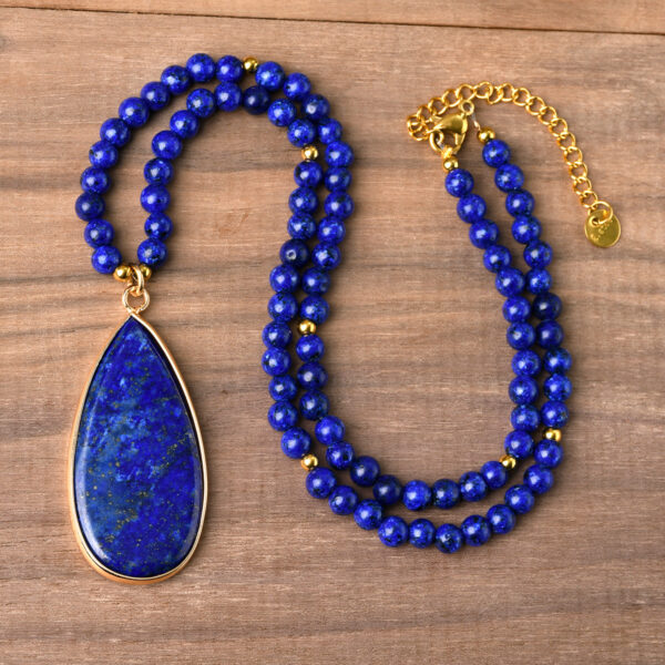 Wholesale Temu Xiyin Hot Selling Lapis Lazuli Beaded Necklace Women's Accessible Luxury High-End Drop-Shaped Pendant Sweater Chain Jewelry