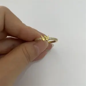 14K Real Gold-Letter W / One Size