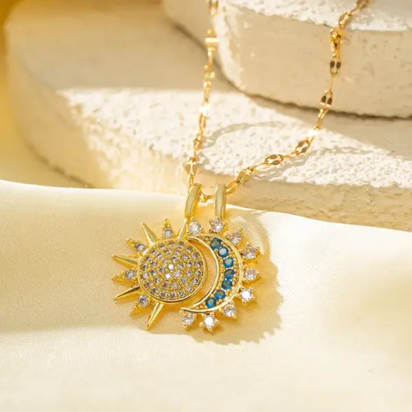 316 Stainless Steel Copper Sun Moon Electroplated 18K Real Gold Plated Casual Elegant Waterproof Non Tarnish Lip Chain Pendant Necklace