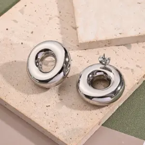 Light Gold Hollow Circle Earrings (Steel Color) [Needle Thickness: 0.6mm] / 1 Pair/Package