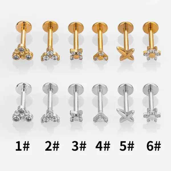 1 Piece Lip Rings Simple Style Classic Style Cross Flower 316L Stainless Steel Waterproof Non Tarnish Surgical Steel Zircon Ion Plating (IP) 18K Gold Plated Lip Rings Ear Cartilage Rings & Studs Nose Rings & Studs