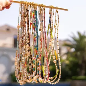Casual Simple Style Multicolor Natural Stone Freshwater Pearl Shell Beaded Handmade Plating Necklace