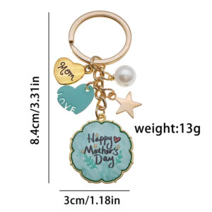 ER1649-kc Gold Blue Mother's Day Star MOM Plate Pearl Keychain -13.1g-