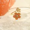 Wholesale Luxury Floral Stainless Steel Ring Colorful Drip Oil Inlaid Pearl Design Open Ring For Casual Holiday Daily Use Adjustable