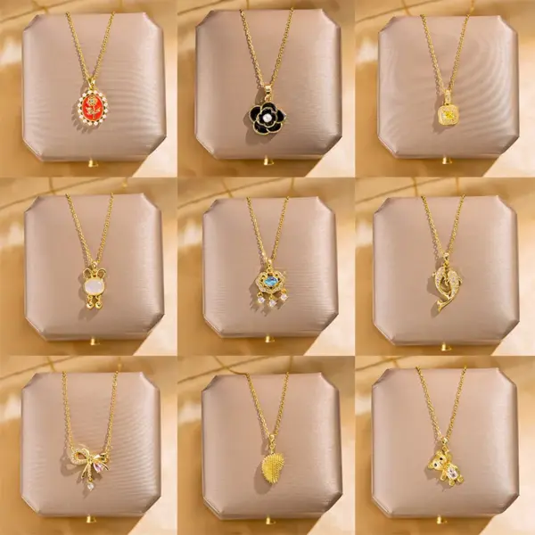 Wholesale Simple Style Animal Heart Shape Titanium Steel Copper Plating Inlay Zircon Pendant Necklace