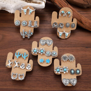 Wholesale Western Horseshoe Cactus Cowboy Earring Set