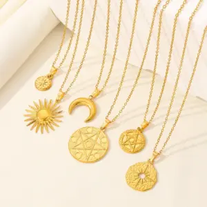 Wholesale PVD Coated Real Gold Plated Sun Star Moon 304 Stainless Steel Casual Simple Style Waterproof Non Tarnish 304 Stainless Steel Pendant Necklace