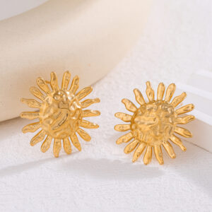 Wholesale European and American Cross-border Hammer Sunflower Stainless Steel Earrings Women's Light Luxury High-end Atmospheric 18k Gold Plated Earrings Earrings