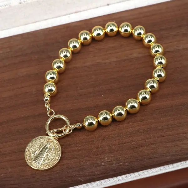 Wholesale Copper Beaded Plating Round Virgin Mary Bracelets