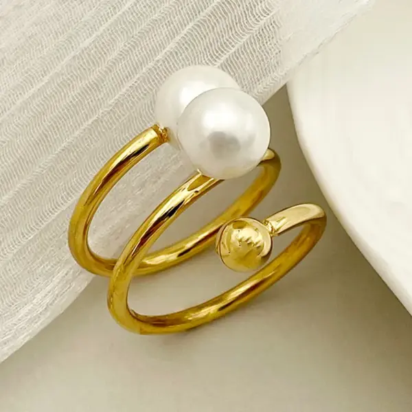 Wholesale Ion Plating (IP) 14K Gold Real Gold Plated Round Palm 304 Stainless Steel Elegant Baroque Style Modern Style Waterproof Non Tarnish Rings