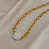 Wholesale PVD Coated Real Gold Plated 18K Gold Round 201 Stainless Steel Freshwater Pearl Elegant Waterproof Non Tarnish Bracelets Necklace