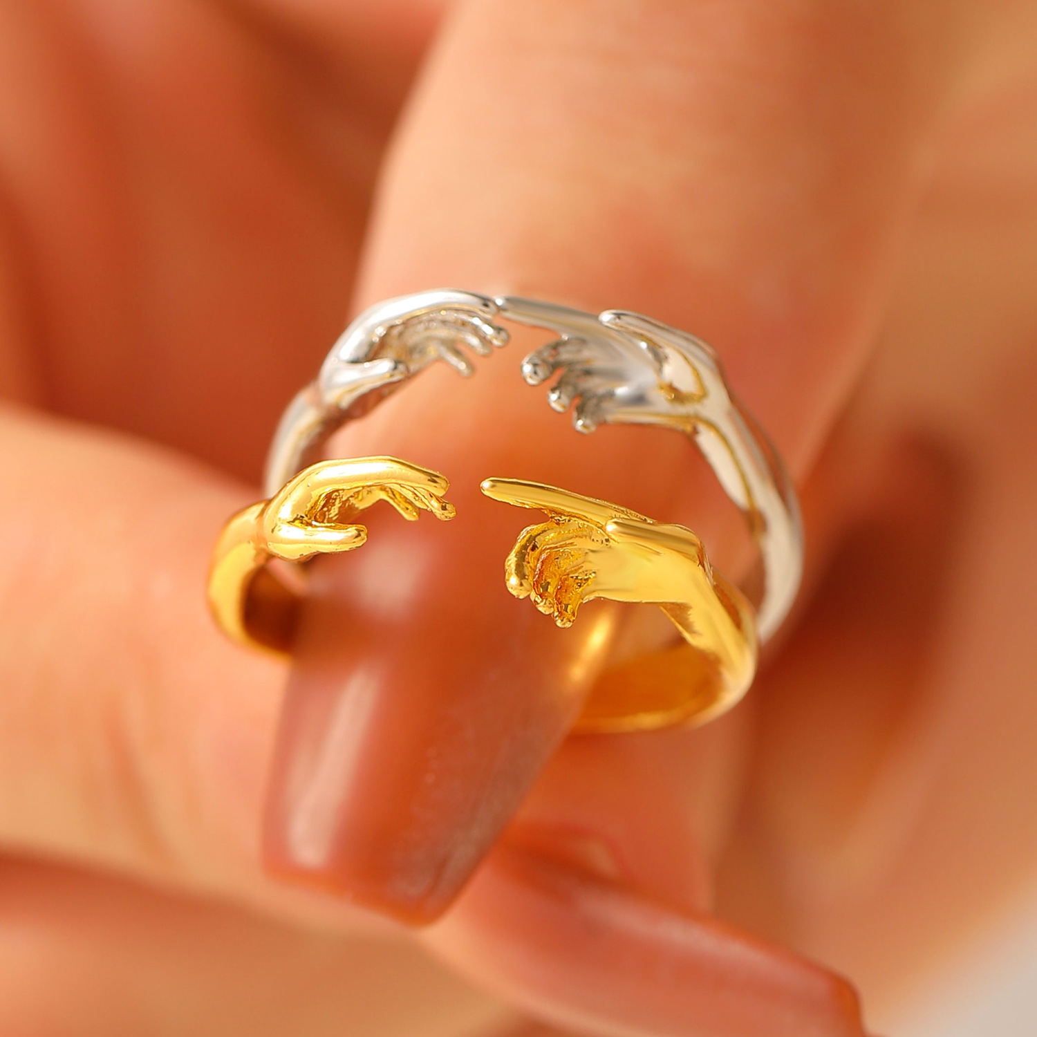 Wholesale Cross-border New Personality Design Create Adam Hands Ring Opening Adjustable Ring European and American Ring Female Niche