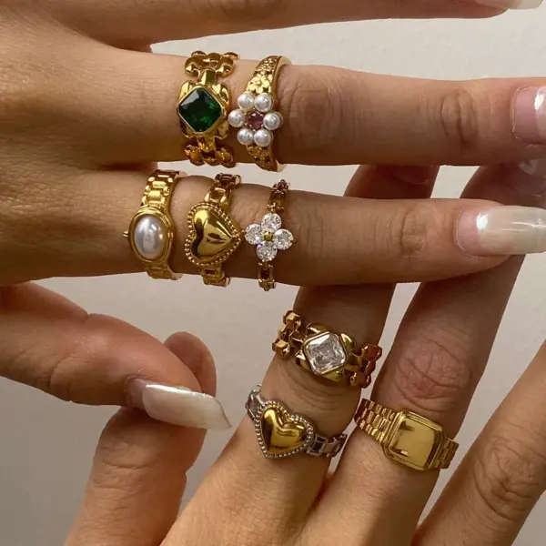 304 Stainless Steel Geometric PVD Coated 18K Real Gold Plated Real Gold Plated Casual Vacation Commute Waterproof Non Tarnish Mixed Metal Rings