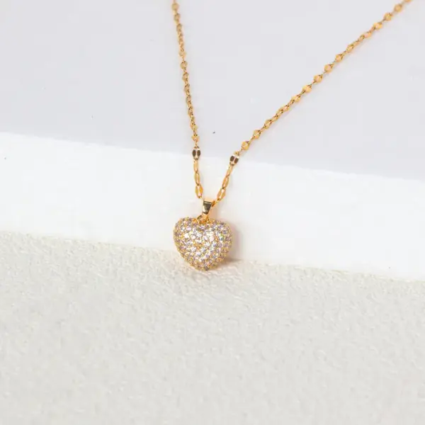 Stainless Steel 18K Gold Plated White Gold Plated Simple Style Plating Inlay Heart Shape Zircon Pendant Necklace
