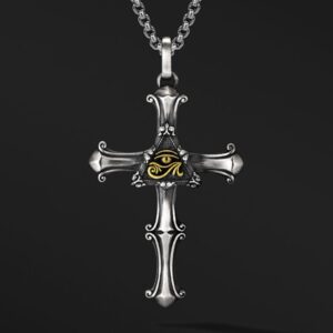 Wholesale Chiba European and American Horus Eye of God Thai silver cross necklace boys trendy retro high street personality pendant