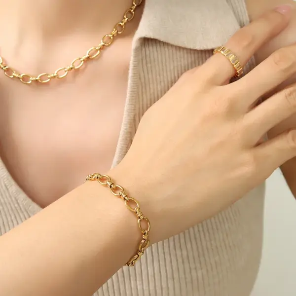 Wholesale PVD Coated Real Gold Plated 18K Gold Solid Color 304 Stainless Steel Casual Simple Style Waterproof Non Tarnish Bracelets Necklace