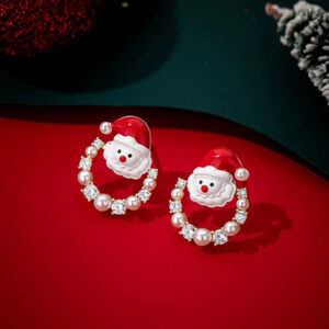 Silver needle: circle + christmas snowman earrings