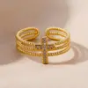 Wholesale Vintage Style Simple Style Cross Copper 18k Gold Plated Zircon Rings In Bulk