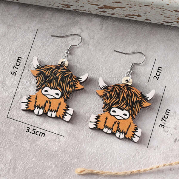 Wholesale Cross-border western style retro HAY GIRL cow head alpine cow personality pendant earrings double-sided wooden earrings gift