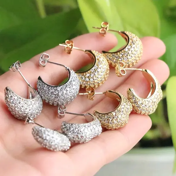 Wholesale 1 Pair Ig Style Simple Style Moon Plating Inlay Copper Artificial Rhinestones Gold Plated Ear Studs