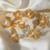 Wholesale PVD Coated Real Gold Plated Flower 304 Stainless Steel Casual Elegant Simple Style Waterproof Non Tarnish Open Rings