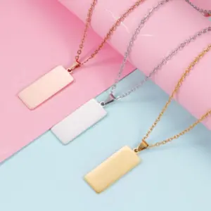 304 Stainless Steel Geometric Customization Laser Engraving PVD Coated 18K Real Gold Plated Simple Style Classic Style Waterproof Non Tarnish Rose Gold Gold Silver Pendant Necklace