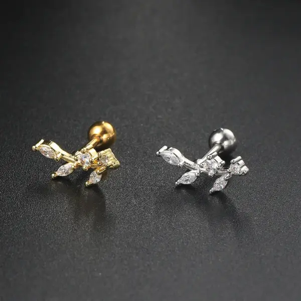 Wholesale 1 Piece Simple Style Leaf Inlay Copper Zircon Ear Studs