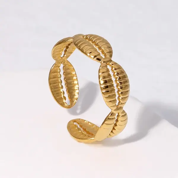 PVD Coated Real Gold Plated Solid Color Stainless Steel Simple Style Waterproof Non Tarnish Open Ring