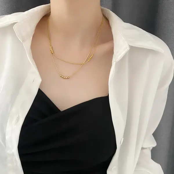 Wholesale Vacuum Plating Real Gold Plated 18K Gold Gold Plating Silver Plated Solid Color 304 Stainless Steel Fashion Waterproof Non Tarnish Titanium Steel Layered Necklaces