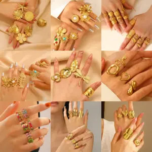 Wholesale Europe And The United States Jewelry Ins High-grade Exaggerated Stainless Steel Ring Female Flower Love Starfish Opening Ring Accessories