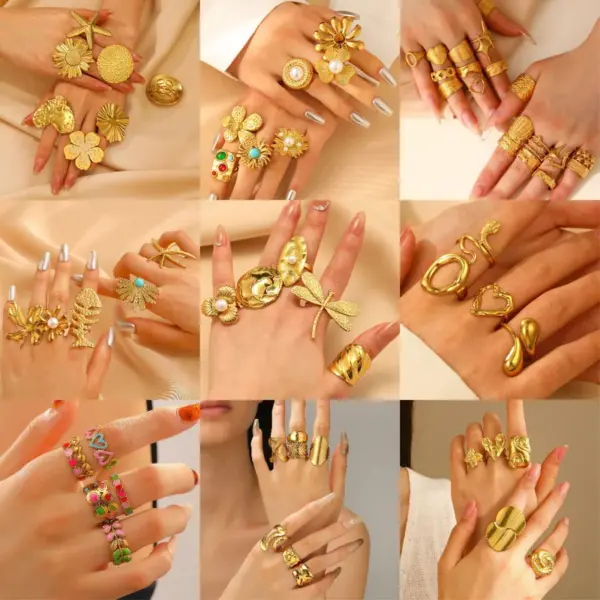 Wholesale Europe And The United States Jewelry Ins High-grade Exaggerated Stainless Steel Ring Female Flower Love Starfish Opening Ring Accessories