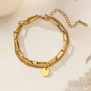 【XKB2228】Double Layer Round Disc Bracelet / Gold