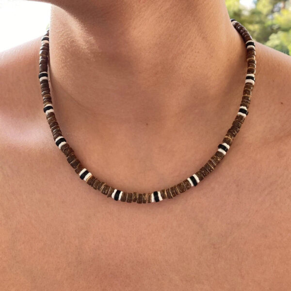 Wholesale European and American Fashion Coconut Shell Beaded Necklace Men's Personalized Versatile High-End Necklace Holiday Style Tiger Eye Stone Necklace