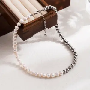 YK round Pearl Necklace-Steel Color