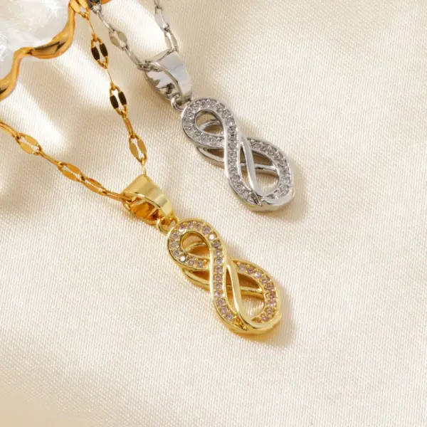 Wholesale 304 Stainless Steel Copper K Gold Plated Rhodium Plated Plating Inlay Circle Infinity Zircon Pendant Necklace