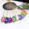 Wholesale Natural Crystal Sunflower Pendant Asymmetrical Raw Stone Natural Stone Slice Gold-Plated Necklace Accessories
