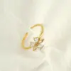Wholesale PVD Coated 18K Gold Plated Flower 304 Stainless Steel Elegant Waterproof Non Tarnish Open Rings