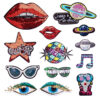 Wholesale Sequined sun red lip embroidered logo fashion disco music sunglasses lip embroidered cloth stickers bag clothing decorative stickers