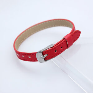 8mm Imitation Leather Wristband-Red (Square Steel Buckle) / 8mm Imitation Leather Wristband
